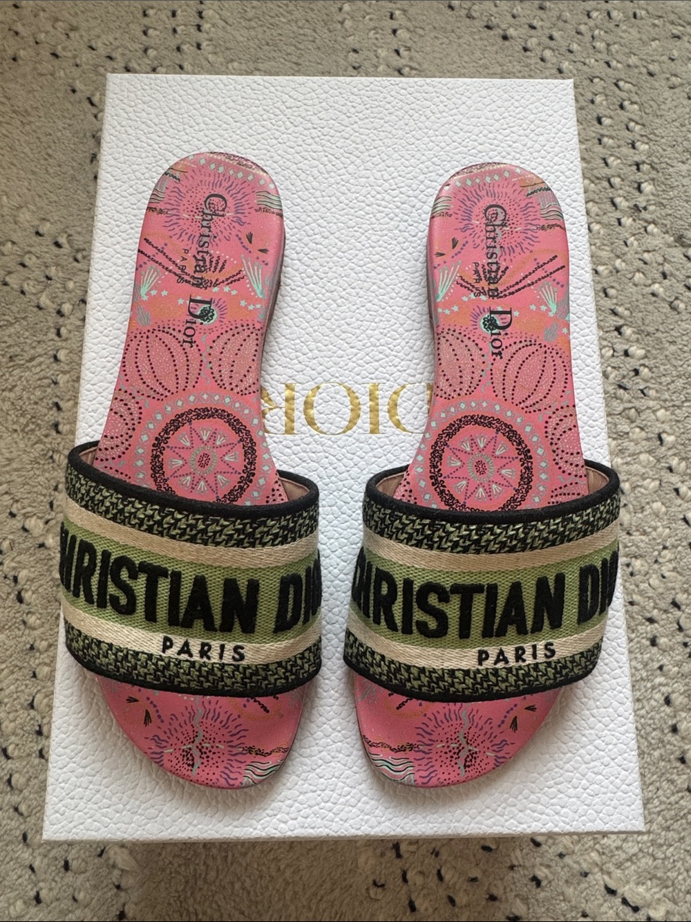 Christian Dior Slide Sandals in Pink/Green/Black (Dior in Lights) DWAY size 36